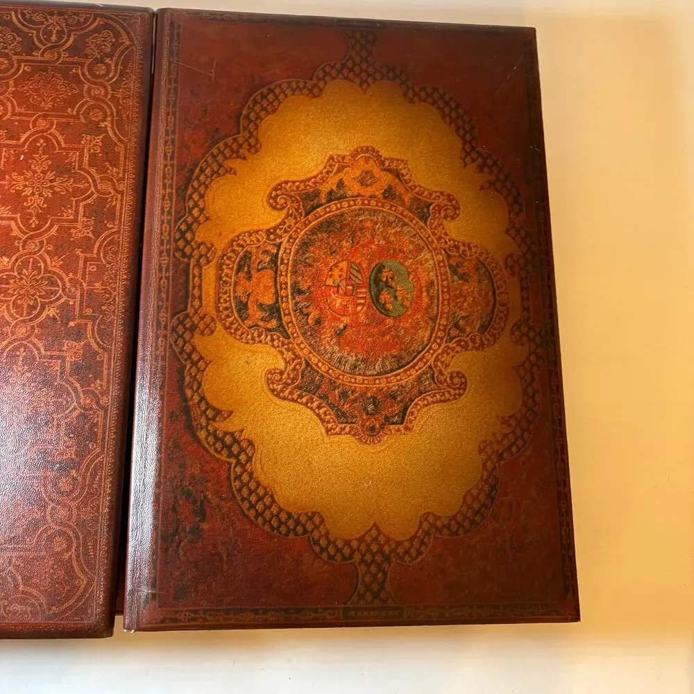 Lot 2 Vintage Aged Book Faux Leather Hidden Safe Stash Boxes Storage Compartment